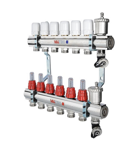 Коллекторный блок Valtec 1" x 3/4", "евроконус" со встроенными расходомерами на 4 контура
Коллекторный блок Valtec 1" x 3/4", "евроконус" со встроенными расходомерами на 4 контура