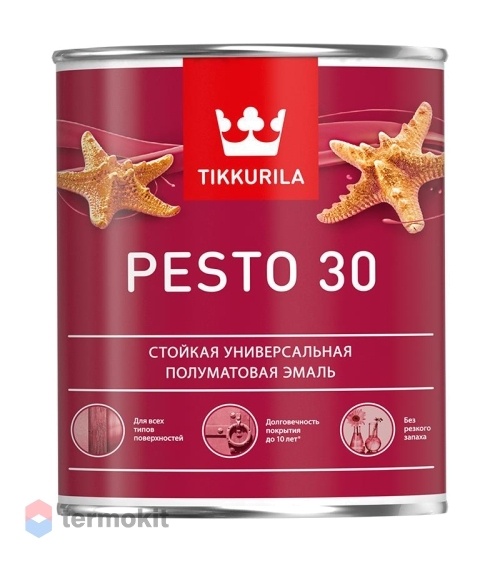 Tikkurila Pesto 30,Стойкая универсальная полуматовая эмаль,база С, 0,9л