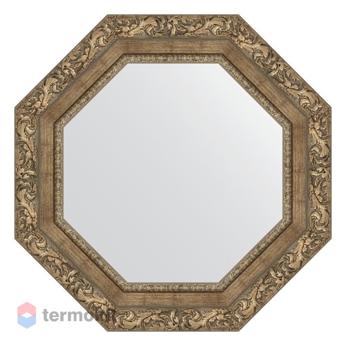 Зеркало с фацетом в багетной раме EVOFORM OCTAGON 55 виньетка античная латунь BY 3781