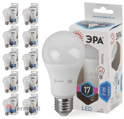 Лампа светодиодная ЭРА LED A60-17W-840-E27 диод, груша, 17Вт, нейтр, E27, 10 шт