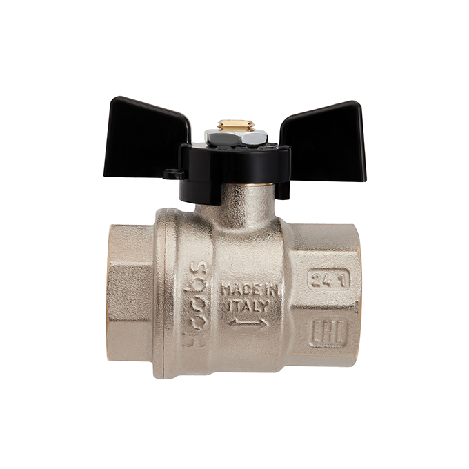 Hoobs Кран шаровой латунный ВР/ВР 3/4'' с ручкой-бабочкой чёрного цвета