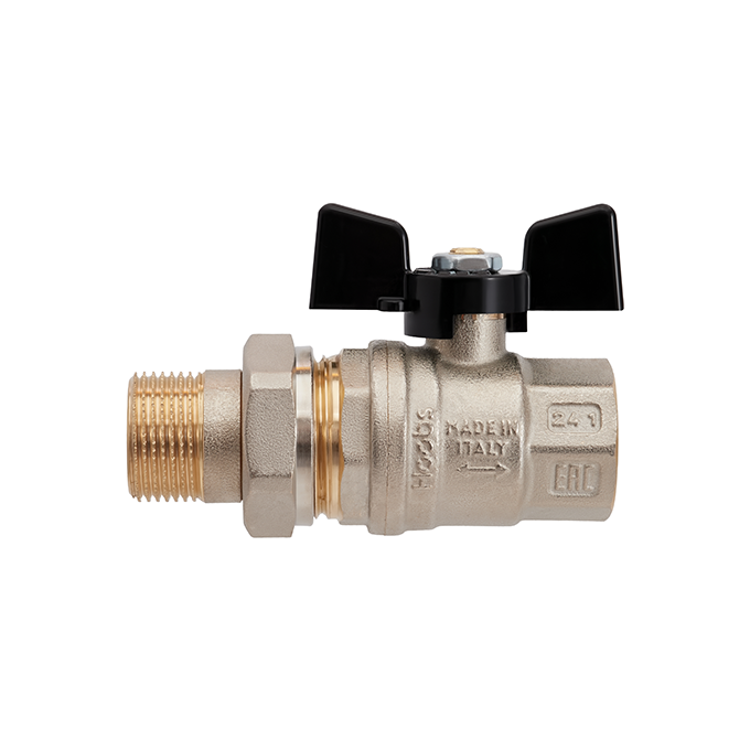 Hoobs Кран шаровой латунный с американкой НР/ВР 3/4'' с ручкой-бабочкой чёрного цвета