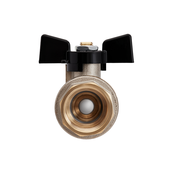 Hoobs Кран шаровой латунный ВР/ВР 1'' с ручкой-бабочкой чёрного цвета