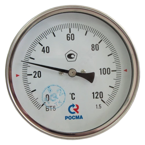 РОСМА Термометр БТ-41.211 (0-120 С) G1/2 80мм, длина штока 46мм, биметаллический, осевое присоединение, с защитной гильзой, КТ 1,5