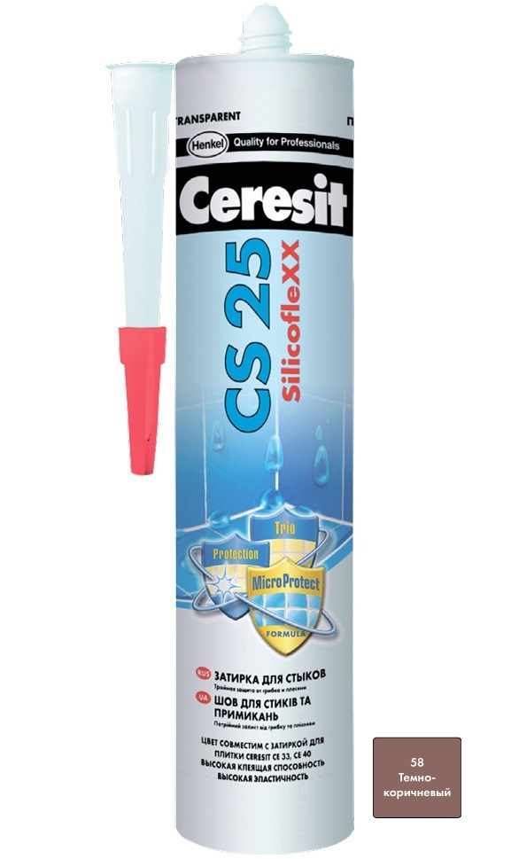 

Затирка Ceresit СS 25 силиконовая 58 Т. Коричневый 280мл