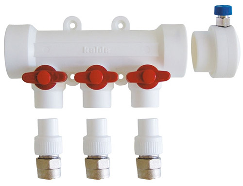 Kalde Коллектор c воздухоотводчиком 2вых./ручки красные 40 х 20