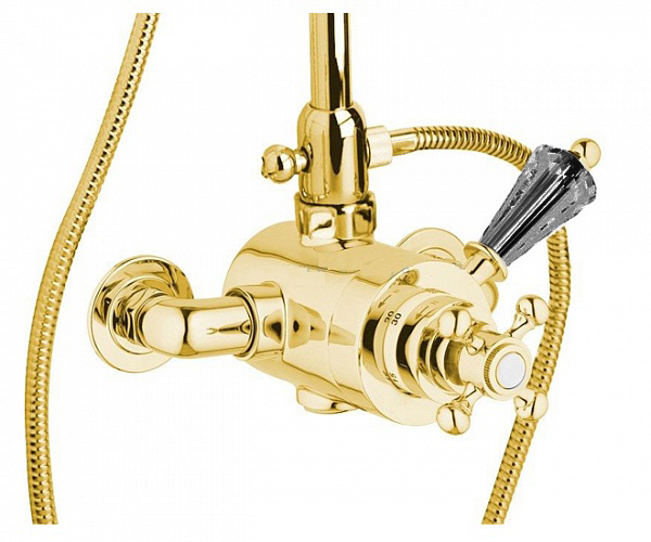 

Смеситель для душа термостатический Cezares Vintage золото, ручка Swarovski черная VINTAGE-D-T-03/24-Sw-N