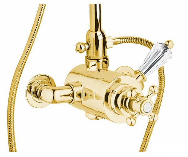 

Смеситель для душа термостатический Cezares Vintage золото, ручка Swarovski VINTAGE-D-T-03/24-Sw