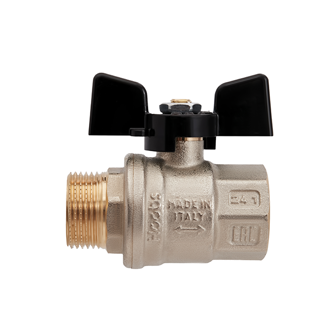 Hoobs Кран шаровой латунный НР/ВР 3/4'' с ручкой-бабочкой чёрного цвета