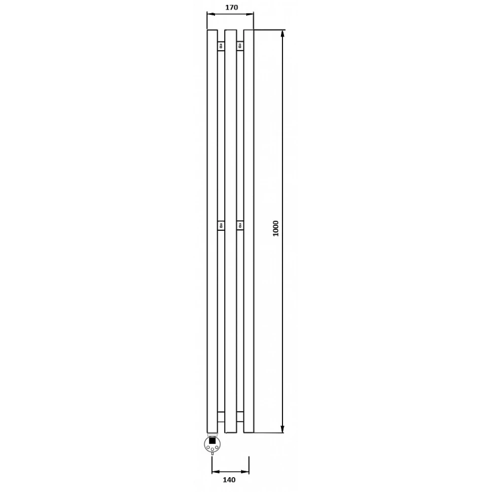 Электрический полотенцесушитель Secado Бергамо 3К 1000x140 ТЭН Лев. Черный матовый
