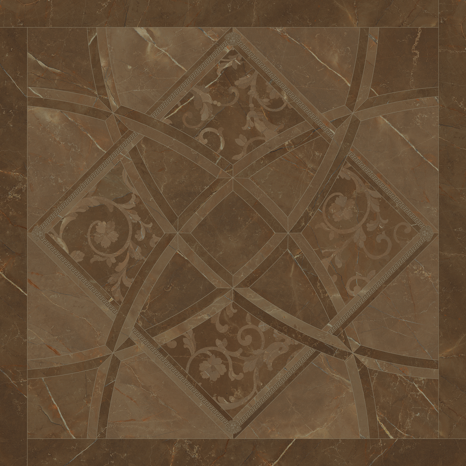 

Керамогранит Versace Emote 262533 Intarsio Pulpis Marrone fondo декор 78х78