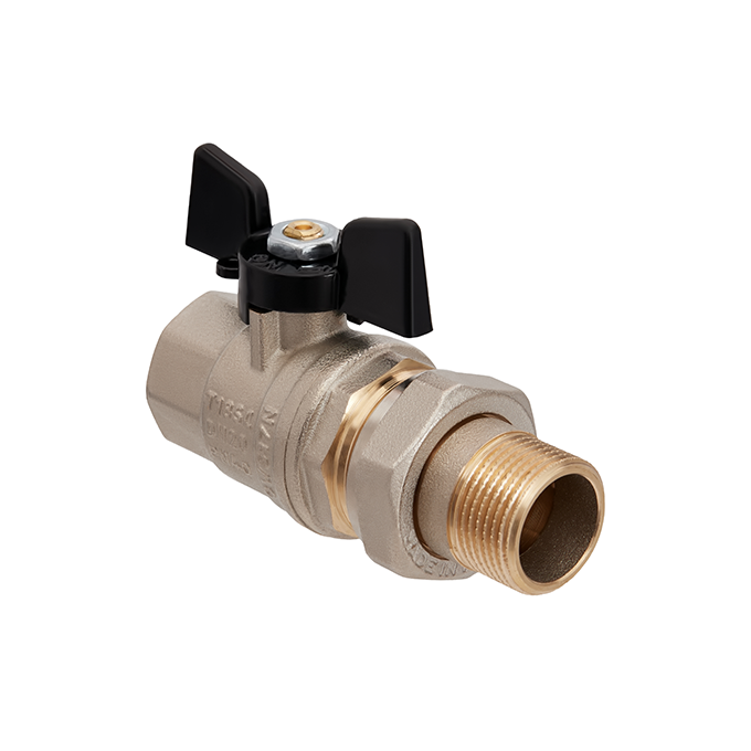 Hoobs Кран шаровой латунный с американкой НР/ВР 3/4'' с ручкой-бабочкой чёрного цвета