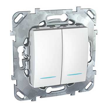 Выключатель двухклавишный с подсветкой Schneider Electric UNICA белый MGU5.0101.18NZD