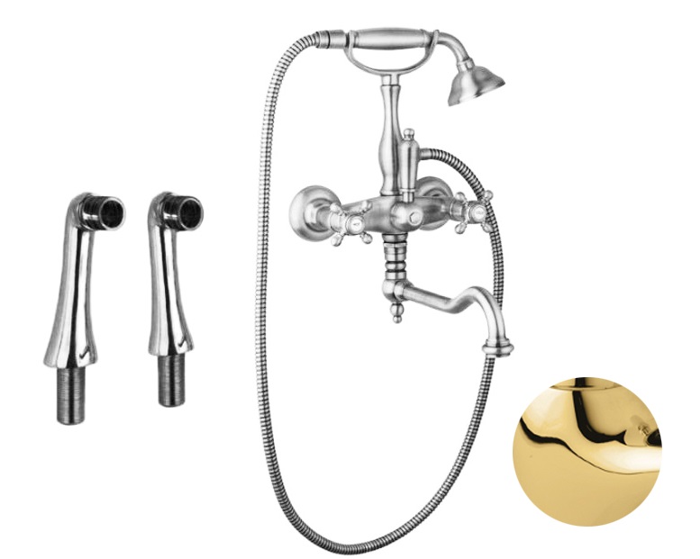 

Смеситель для ванны и душа Cezares Golf золото, ручка белая GOLF-PBV2-03/24-Bi