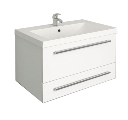 

Тумба под раковину Marka One Соната 75 подвесная 2 выдвижных ящика, Белый глянец