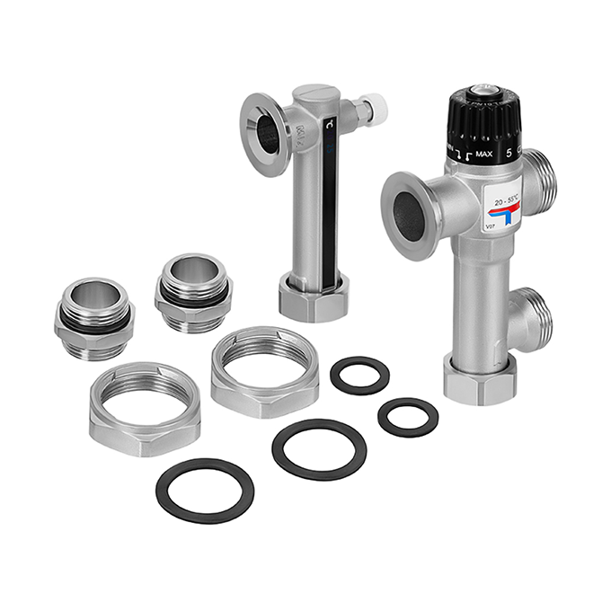 Hoobs Узел насосный смесительный, нерж. ст., без насоса, без нипелей, с термостатич. эл., Траб. = 20-43°С