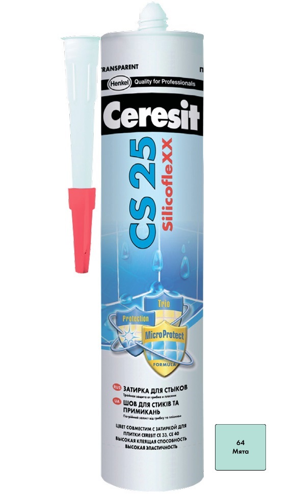 

Затирка Ceresit СS 25 силиконовая 64 Мята 280мл