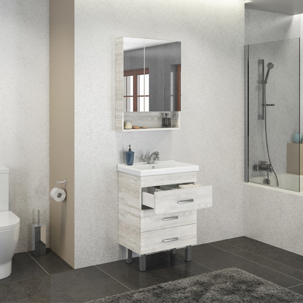 

Тумба с раковиной COMFORTY Никосия-60Н напольная дуб белый 00004142203