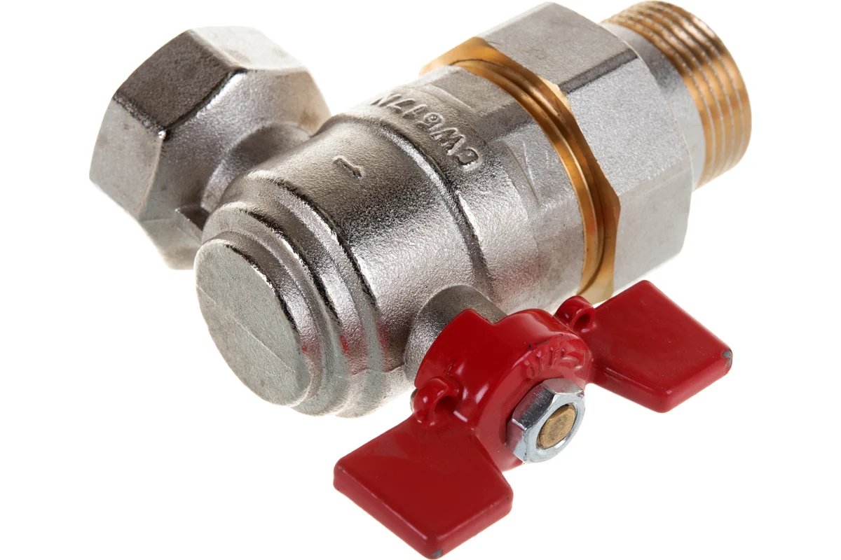 Rommer шаровой кран угловой с американкой 1" ВН/НР, ручка бабочка RBV-0006-0610225