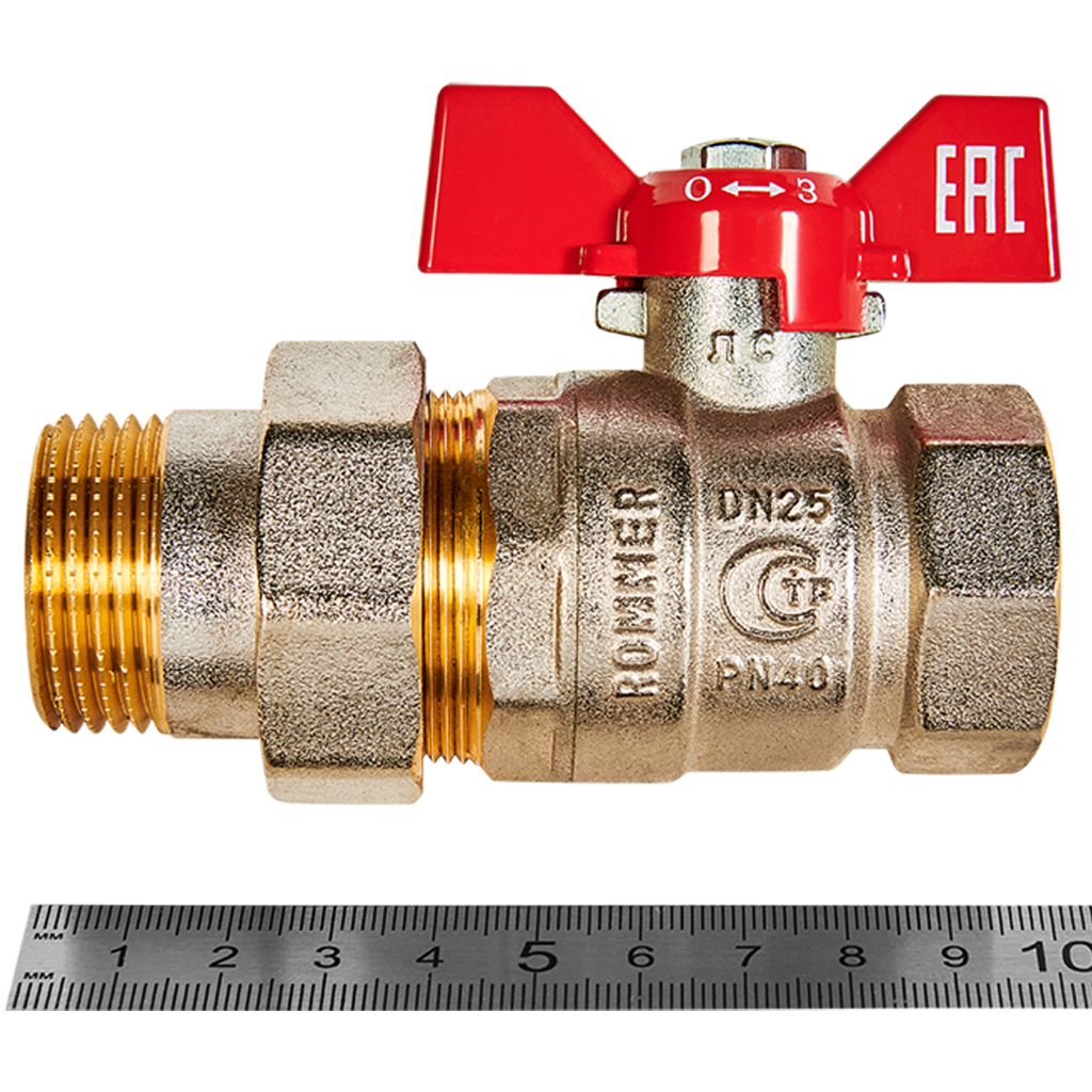 Rommer шаровой кран с американкой 1" ВН/НР, ручка бабочка RBV-0005-2510225