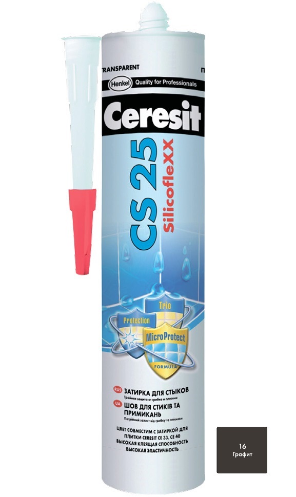 

Затирка Ceresit СS 25 силиконовая 16 Графит 280мл