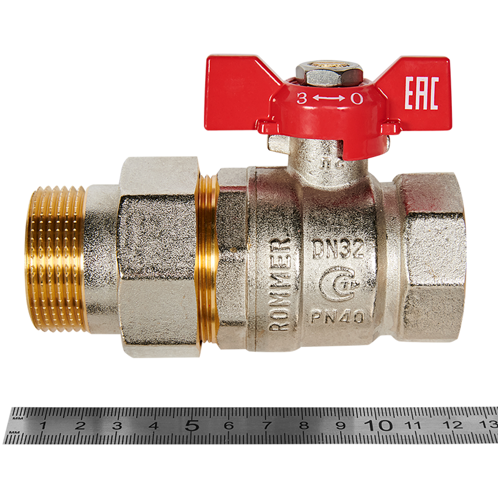 Rommer шаровой кран с американкой 1 1/4" ВР/НР, ручка бабочка RBV-0005-2510232