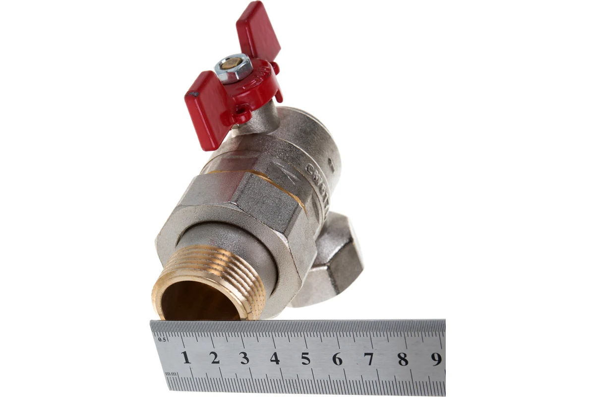 Rommer шаровой кран угловой с американкой 1" ВН/НР, ручка бабочка RBV-0006-0610225