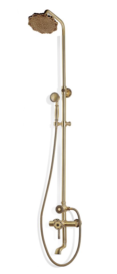 

Душевая колонна со смесителем, верхним и ручным душем Bronze de Luxe короткий излив (10см), лейка цветок, 10120F