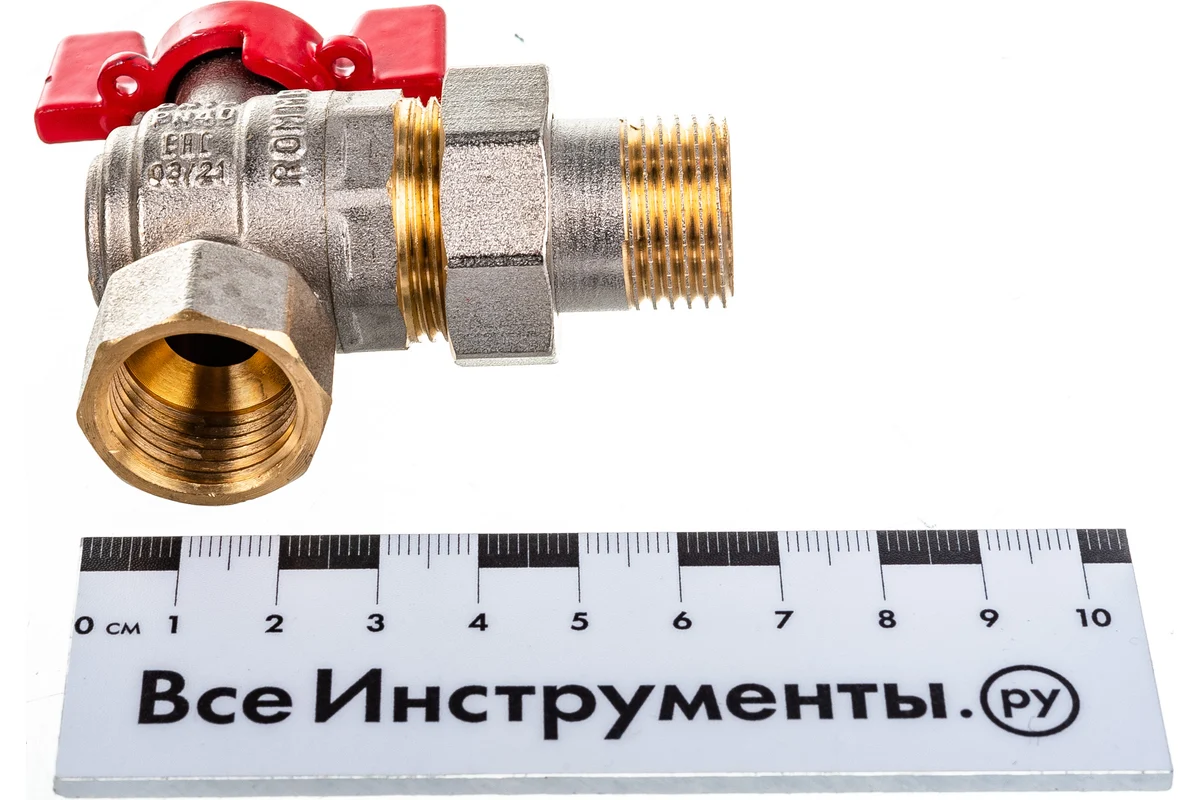 Rommer шаровой кран угловой с американкой 1/2" ВН/НР, ручка бабочка RBV-0006-0610215