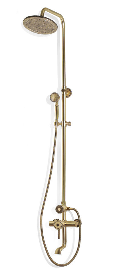 

Душевая колонна со смесителем, верхним и ручным душем Bronze de Luxe короткий излив (10см), лейка круг, 10120R