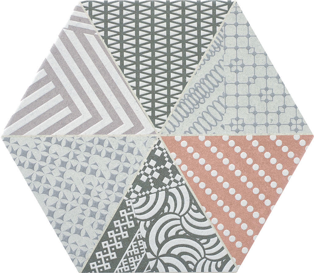 

Керамогранит Rocersa Nordic Hexa Mix-3 Gris-Coral 20x23