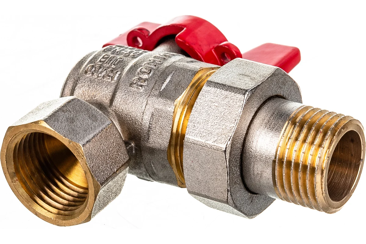 Rommer шаровой кран угловой с американкой 1/2" ВН/НР, ручка бабочка RBV-0006-0610215