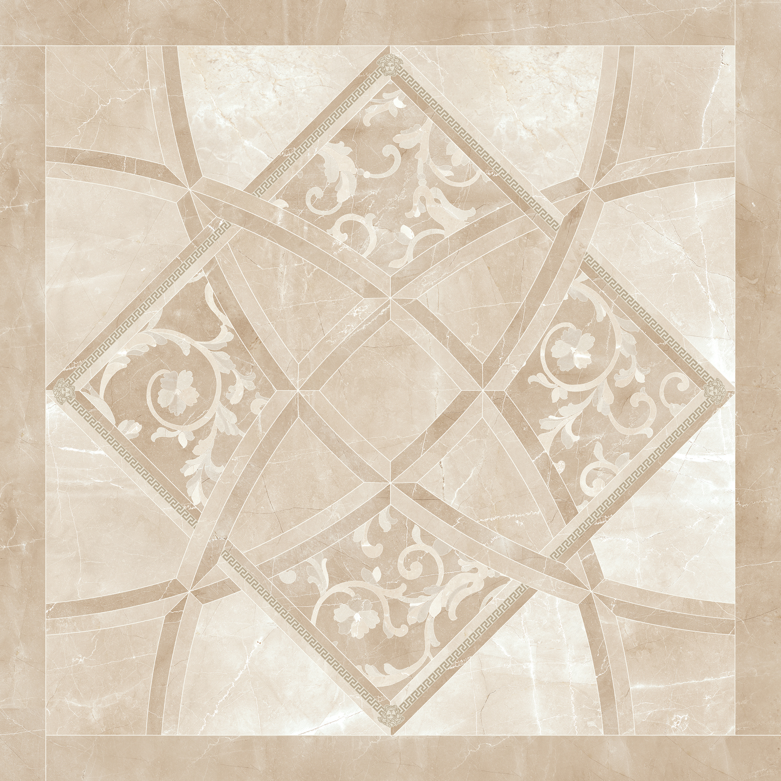 

Керамогранит Versace Emote 262531 Intarsio Crema Marfil fondo декор 78х78