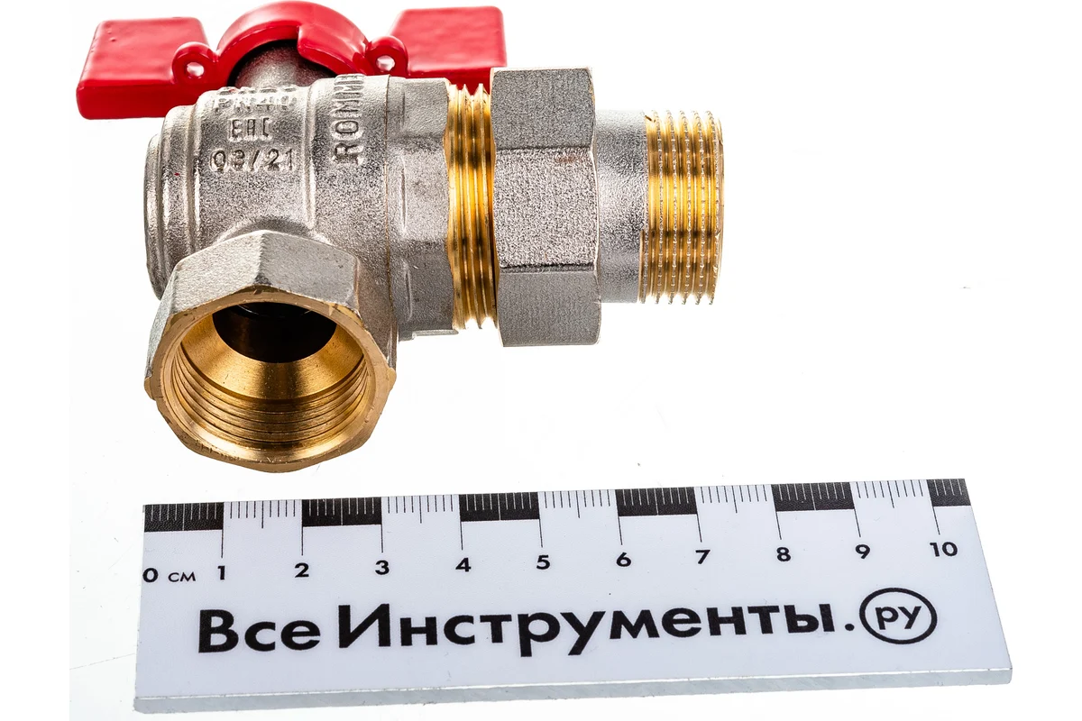 Rommer шаровой кран угловой с американкой 3/4" ВН/НР, ручка бабочка RBV-0006-0610220
