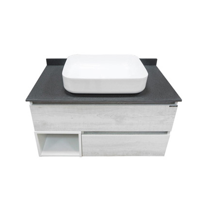 

Тумба с раковиной COMFORTY Прага-90 подвесная дуб белый с серой столешницей 00004136270