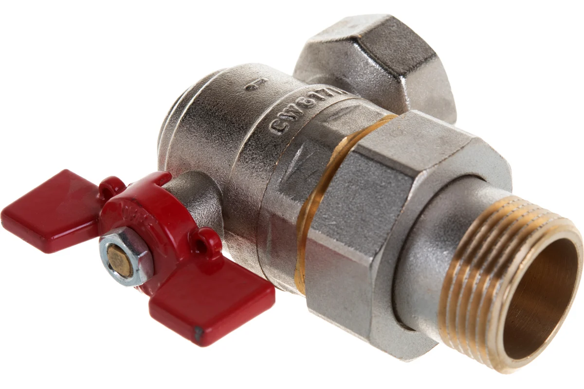 Rommer шаровой кран угловой с американкой 1" ВН/НР, ручка бабочка RBV-0006-0610225