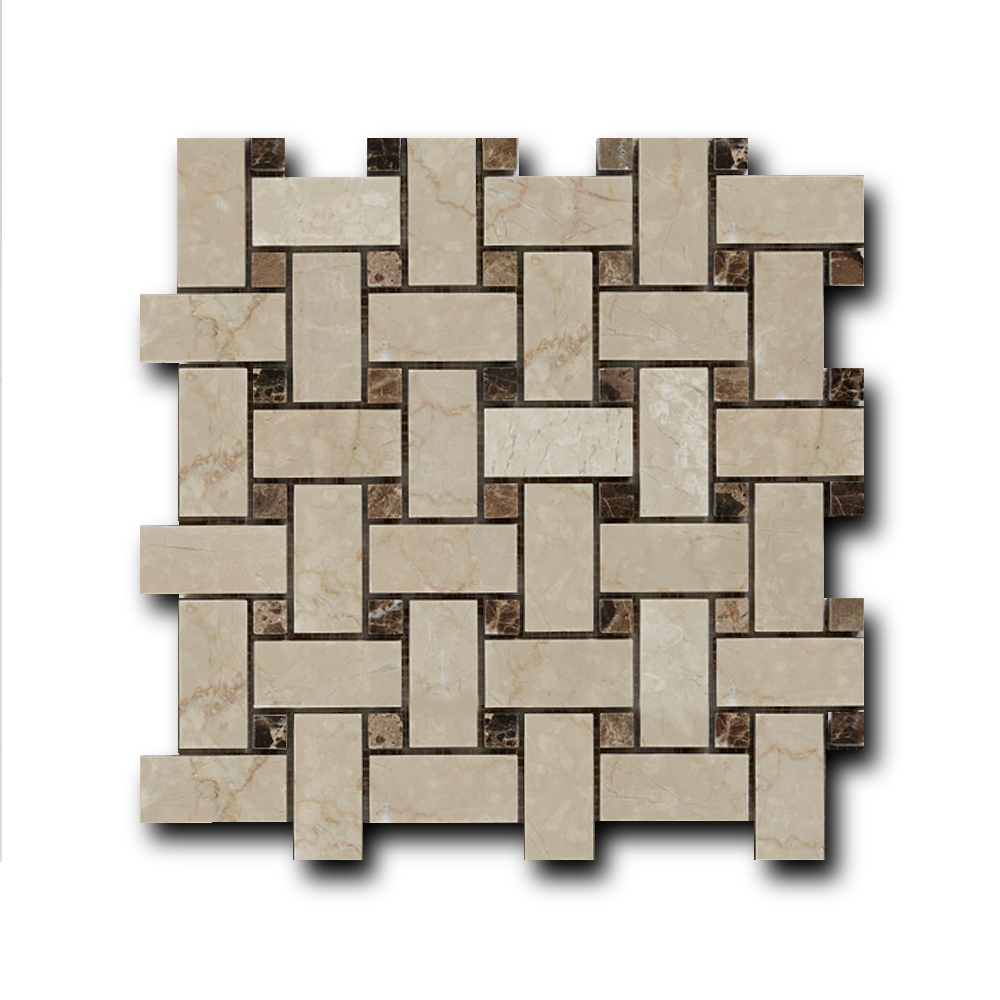 

Мраморная мозаика Art&Natura Basket Weave Botticino Fiorito+Dark Imperador 30,5х30,5