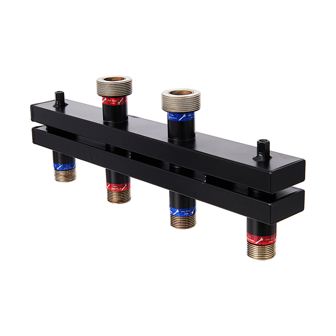 Hoobs Стальной коллектор 2 выхода, накидные гайки (латунь), в комплекте с теплоизоляцией и креплением длина 550мм