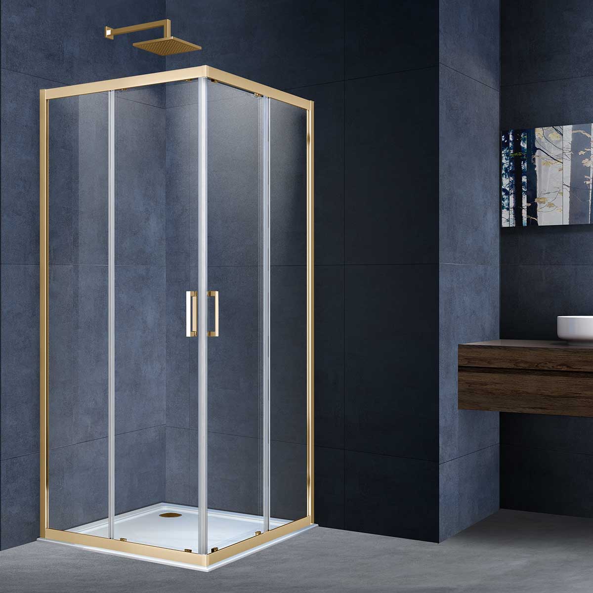 Душевой уголок Vincea Alpha 1900x900x900 брашированное золото VSS-3AL900CLG