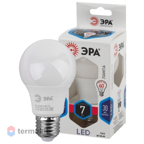 Лампа светодиодная ЭРА LED A60-7W-840-E27 (диод, груша, 7Вт, нейтр, E27).10 шт