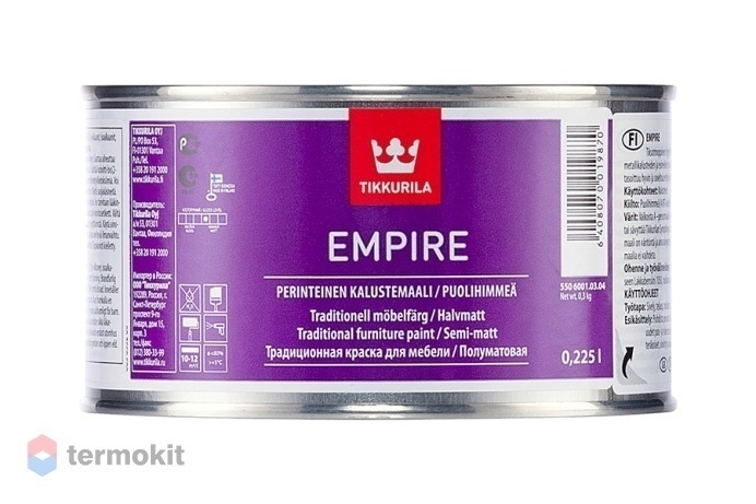Tikkurila Empire, Тиксотропная алкидная краска для мебели,база С , 0,225л
