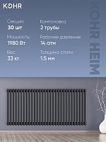 Стальной трубчатый радиатор Kohr Heim 2057/30 секций с боковым подключением 3/4 черный