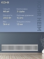 Стальной трубчатый радиатор Kohr Heim 3030/40 секций с боковым подключением 3/4