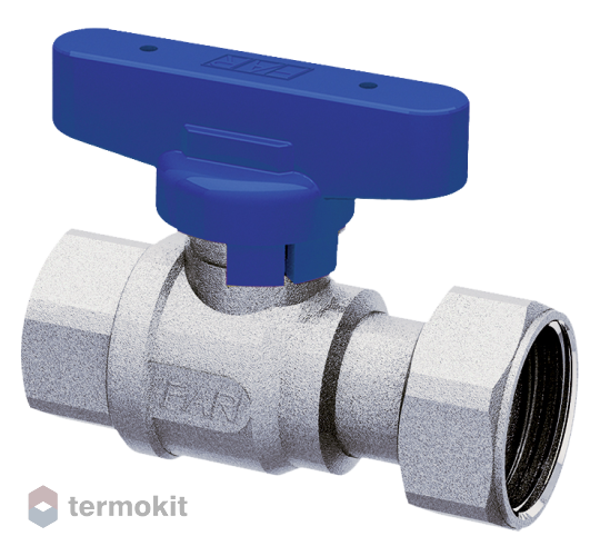 Кран шаровой Far 3/4” ВР-накидная гайка 1" хром с синей ручкой