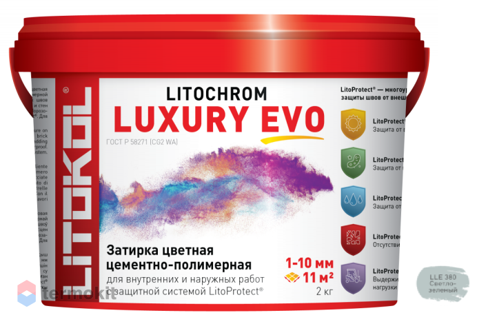 Затирка Litokol цементная Litochrom 1-10 Luxury Evo LLE.380 Светло-зеленый 2кг