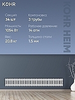 Стальной трубчатый радиатор Kohr Heim 3019/34 секции с боковым подключением 3/4