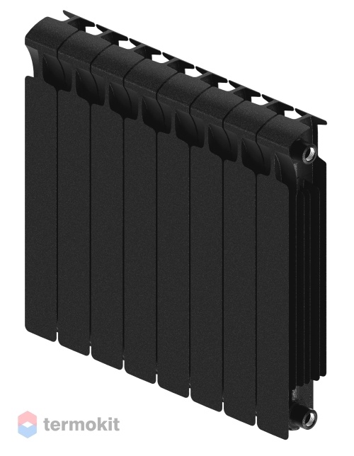 БиМеталлический радиатор Rifar Monolit Ventil 500 \ 8 секций \ 50мм с нижним правым подключением Антрацит RAL 9005