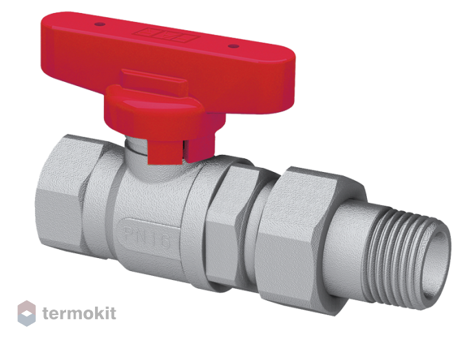 Кран шаровой Far 3/4” ВР-американка хром с красной ручкой