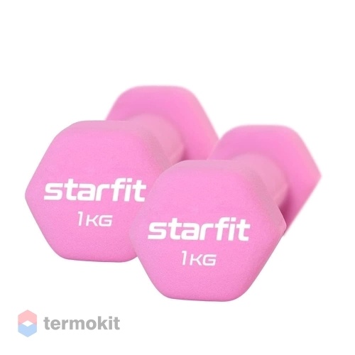 Гантель неопреновая Starfit DB-201 1 кг, розовый пастель 2 шт.