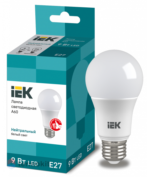 Лампа светодиодная IEK ECO A60 шар 9Вт 230В 4000К E27